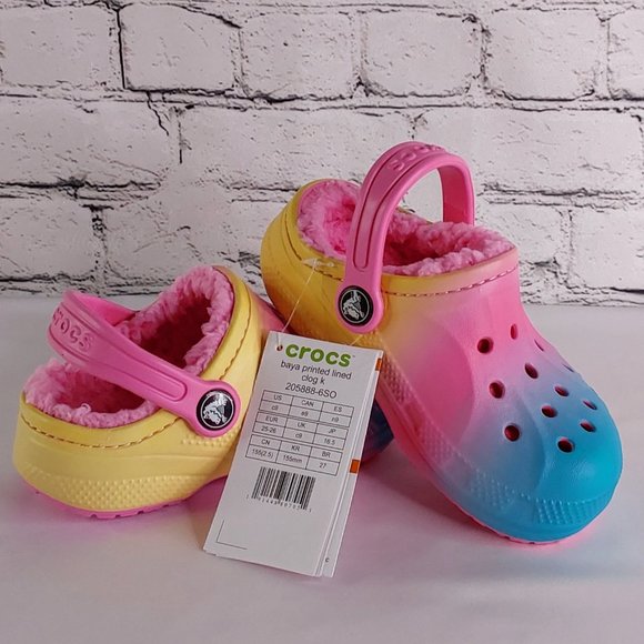 'CROCS' 'BAYA' FUZZY-LINED RELAXED FIT CONVERTABLE STRAP CLOG 'LEMONAIDE OMBRE' - Picture 16 of 16